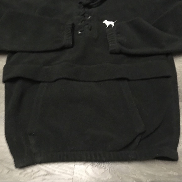PINK Victoria Secret M Black Hooded Pullover Sweater Tie Front NYC Back Medium - Picture 8 of 10